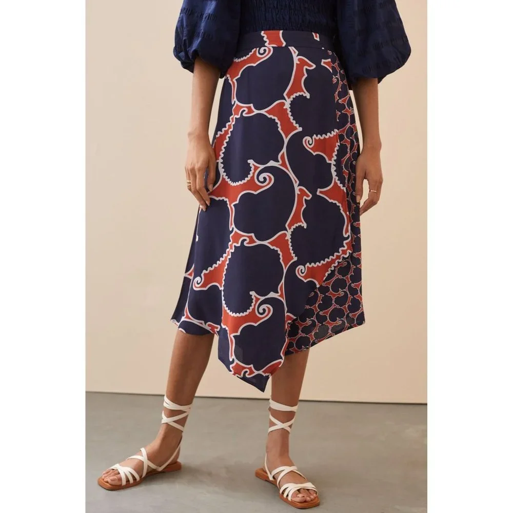 Anthropologie Dhruv Kapoor Peach Swirl Midi Skirt - Picture 3 of 8
